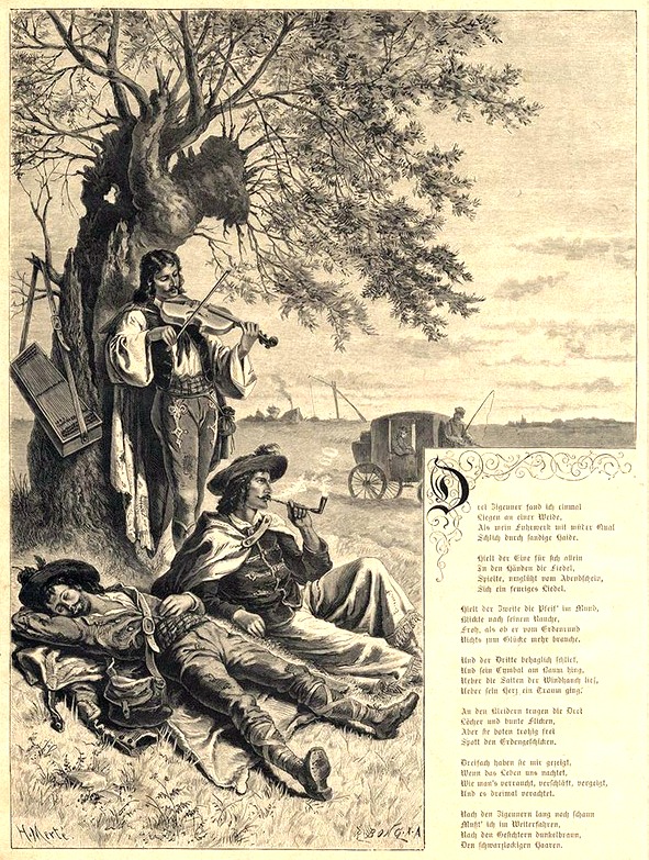 иллюстрация к стихотворению Ленау - Три цыгана