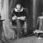Шекспир в кресле пишет - гравюра