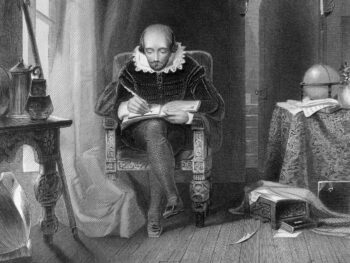 Шекспир в кресле пишет - гравюра