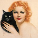 Рыжая девушка с черным котом