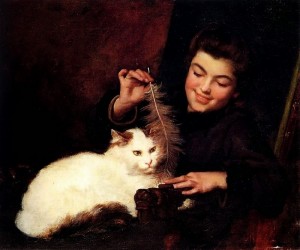 Антуан Жан Бейл - Молодая девушка с белым котом