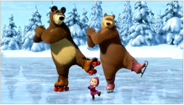 Медведи и Маша танцуют на льду
