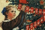 открытка 50-х годов прошлого века - девочка в школьной форме украшает ёлку