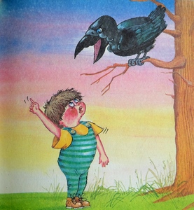 рисунок мальчик и ворон