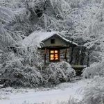 домик в заснеженном лесу