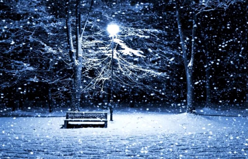 Снег ночь фонарь зима